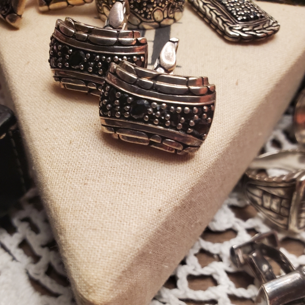 JOHN HARDY KALI 925 STERLING SILVER & BLACK SAPPHIRE CUFFLINKS